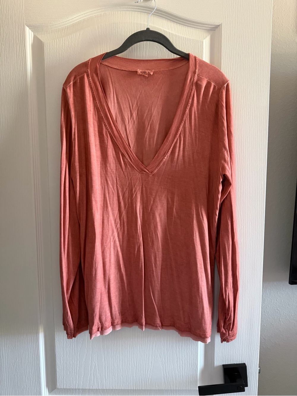 POL V-Neck Long Sleeve Top - Rust